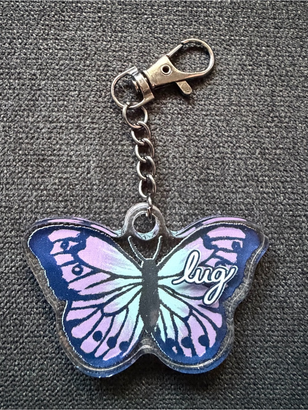 Lug Butterfly Grey Acrylic Keychain Key Chain – Blue, Purple, Aqua, Lavender